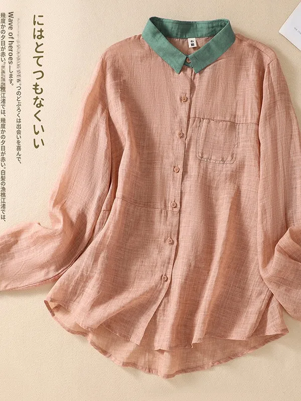 2025 Autunno Nuovo Coreano Sle Pendolarismo Han Han Lino irt Donne Artistico Retro Allentato Lungo Sve Top Tessuto Sottile Traspirante