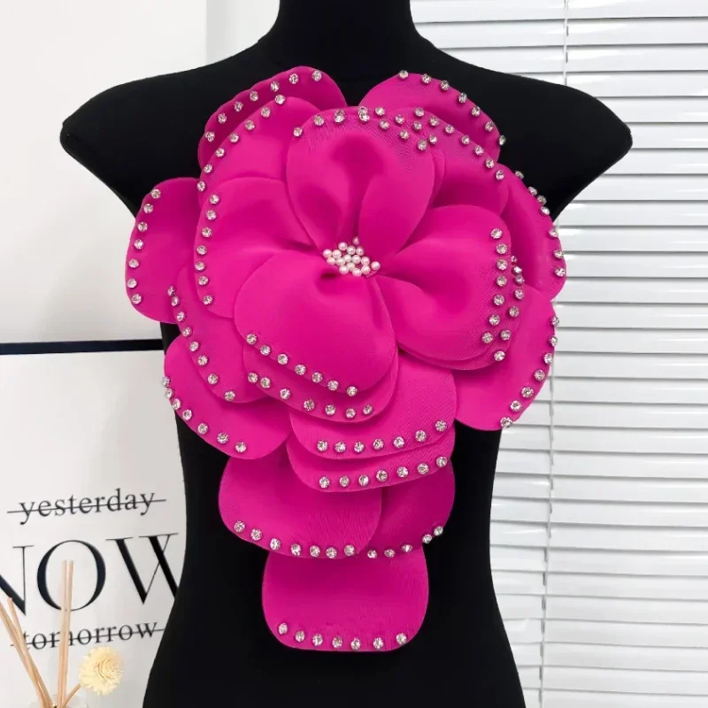 

Handcrafted Large Flower Brooches for Women - Multi-Layer Fabric, Crystal & Pearl Accents, Ideal Wedding Party Jewelry Gifts