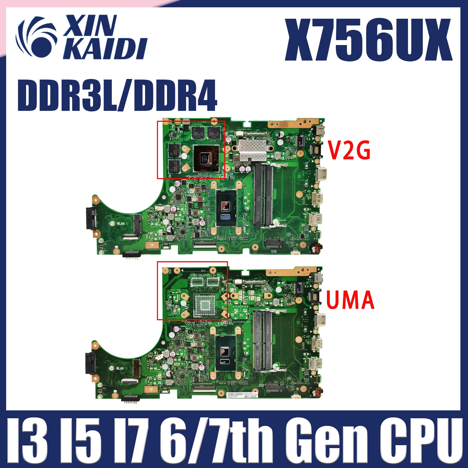 X756UQ For ASUS X756UR X756UAK X756UB X756UV X756UJ X756UA X756UQK X756UX Laptop Motherboard CPU I3 I5 I7 6th/7th Gen V2G