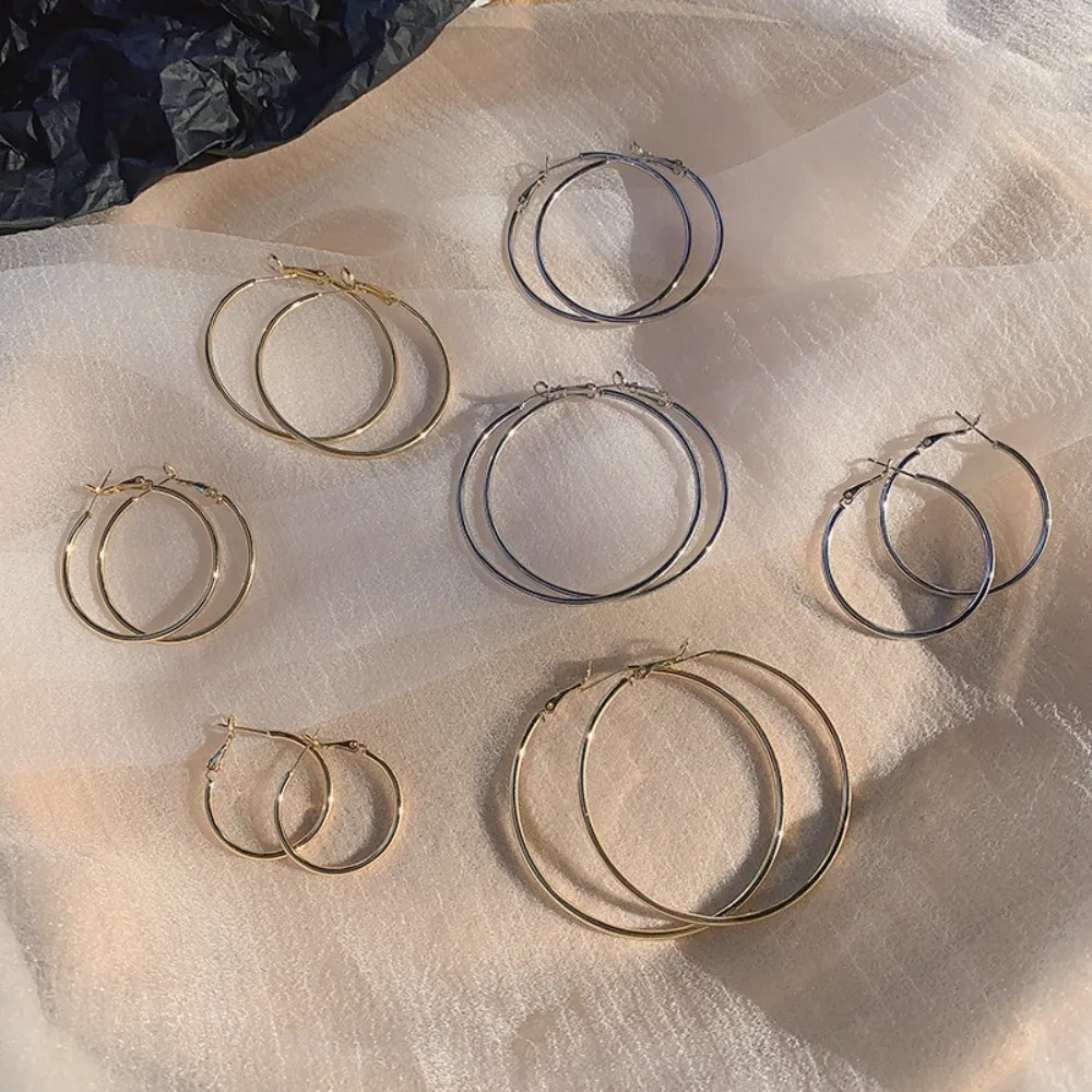 Simple Exaggerated Large Circle Hoop Earrings for Women Personality Trendy Plain Ring Earrings Jewelry Multiple Sizes Available