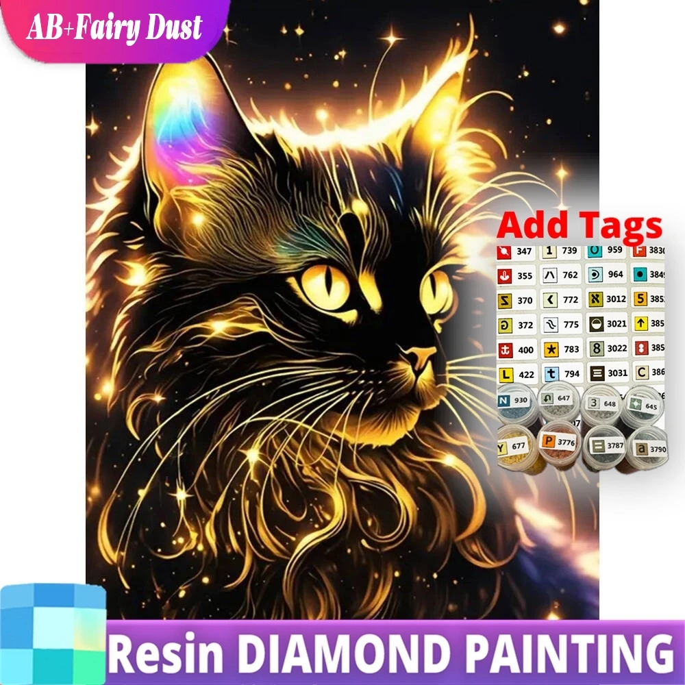 

Resin AB Fairy Dust Cat Diamond Embroidery Animal Acrylic Craft Supplies Painting DIY Pattern For Adults Beginners Mosaic Wall A