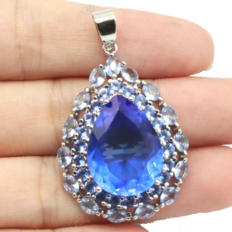 Buy 5 Get 1 Free 44x26mm Long Big Heavy 7.8g Pink Kunzite Violet Tanzanite Woman\'s Gift Silver Pendant