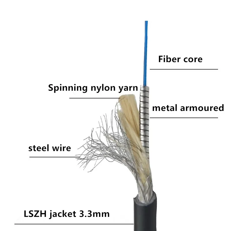 Бронированное оптическое волокно для наружного применения, одномодовый 2-жильный SC-SC/FC/LC, стальной провод, бронированный кабель с косичкой,