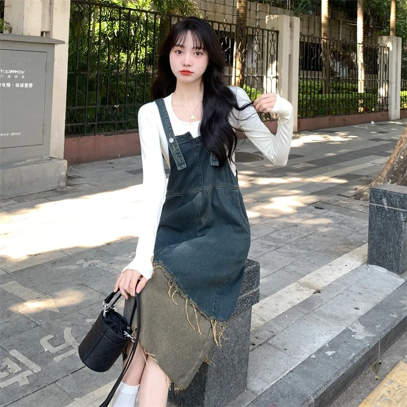 

2024 Fashion Denim Strappy Dress Women's Spring New Design Sense Loose Dress Girls Casual Versatile A-line Straps Dress Female