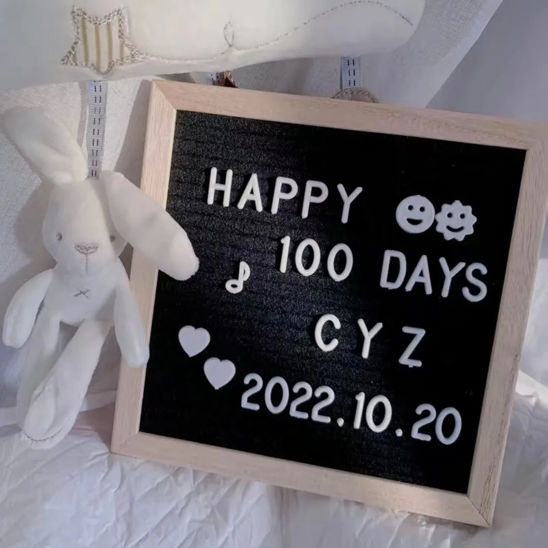Wooden Felt Alphabet Spelling Board Baby 100-day Photo Props with Bracket 340 Words Message Board 20 Cm Accessories Living Room