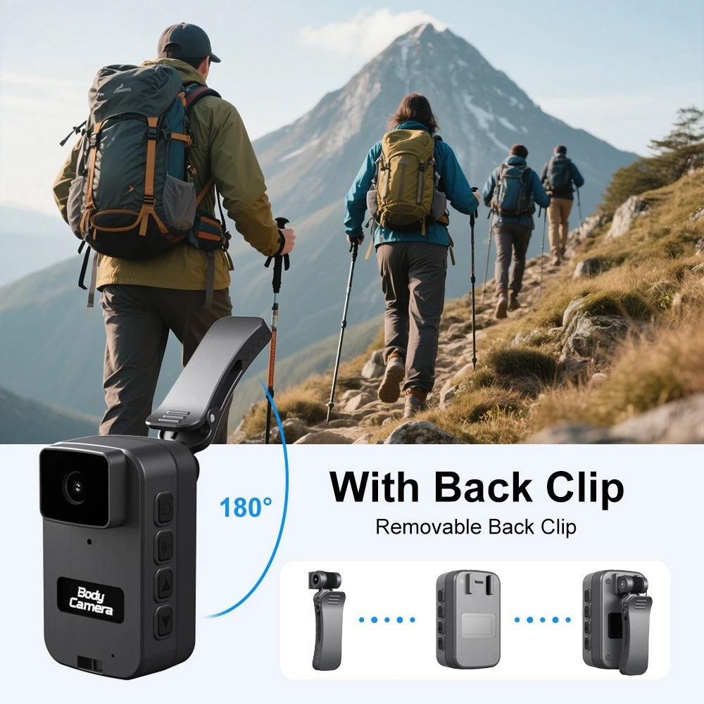 

1080P HD Waterproof Body Camera, 120° Wide Angle WiFi Action Cam, 8 Hours Recording Wearable Mini Camera with 0.98" Screen