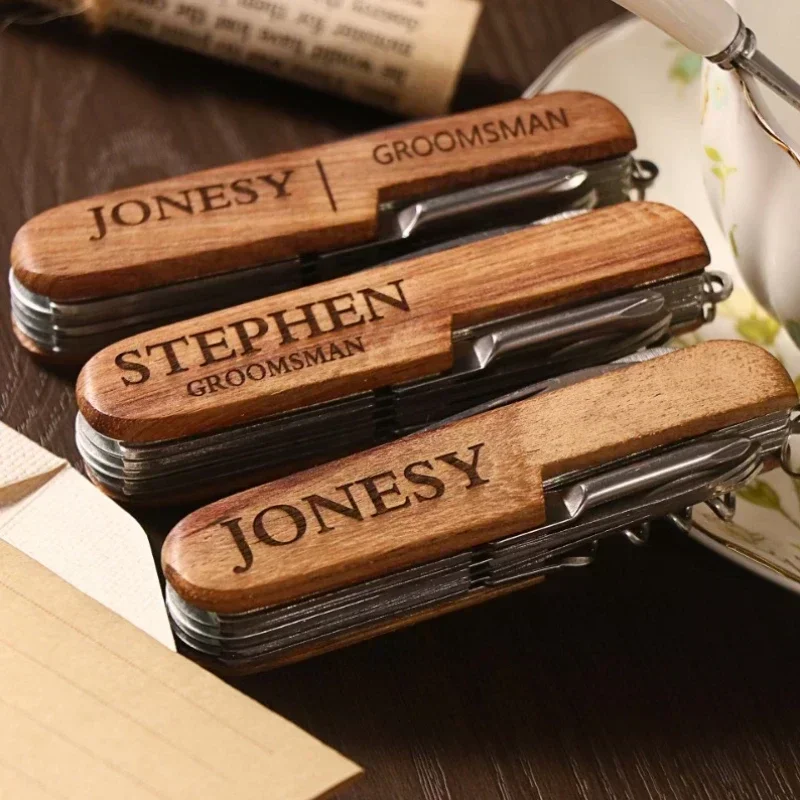 Laser Multifunctional Tool Wine Opener for Wedding Lover Custom LOGO Wooden Engrave Rose Wood Knife Personalize Festival Gift