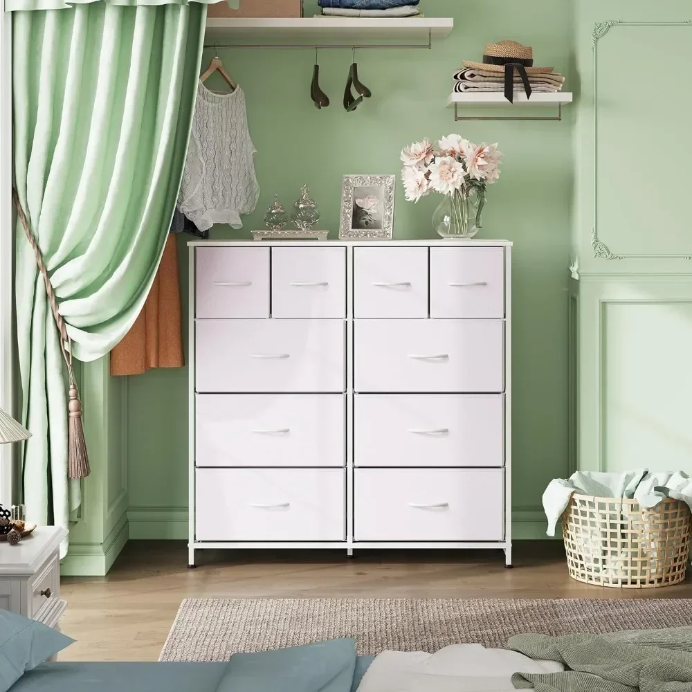 

White Dresser for Bedroom with 10 Drawers, Tall Chest of Drawers for Bedroom, Storage Drawer Unit, Organizer Unit for Hallway