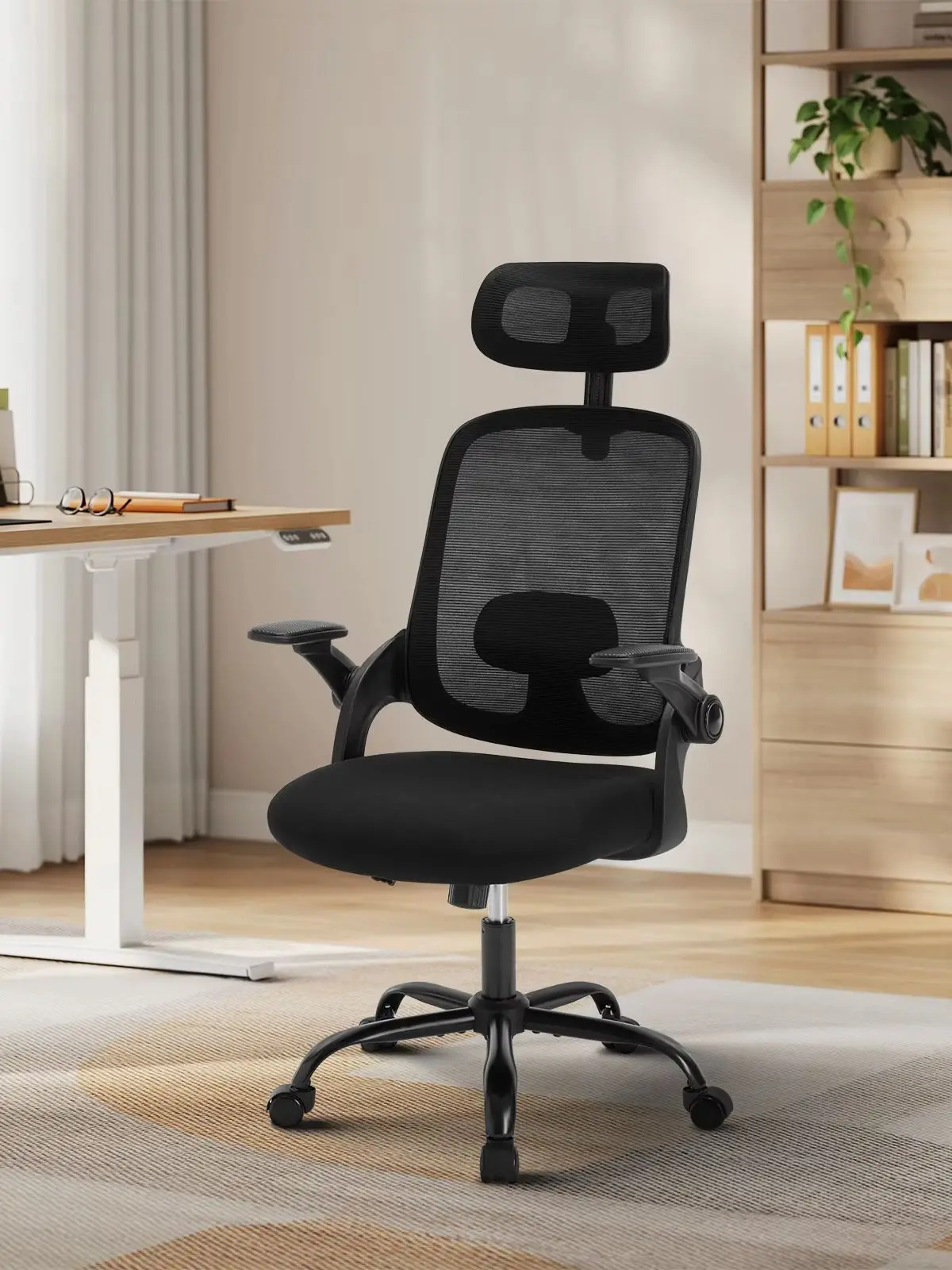 WOLTU Ergonomischer Bürostuhl aus Netzstoff, anhebbarer Gaming-Stuhl, drehbarer Computerstuhl mit Kopfstütze, verstellbare Lendenwirbelstütze, hohe Rückenlehne