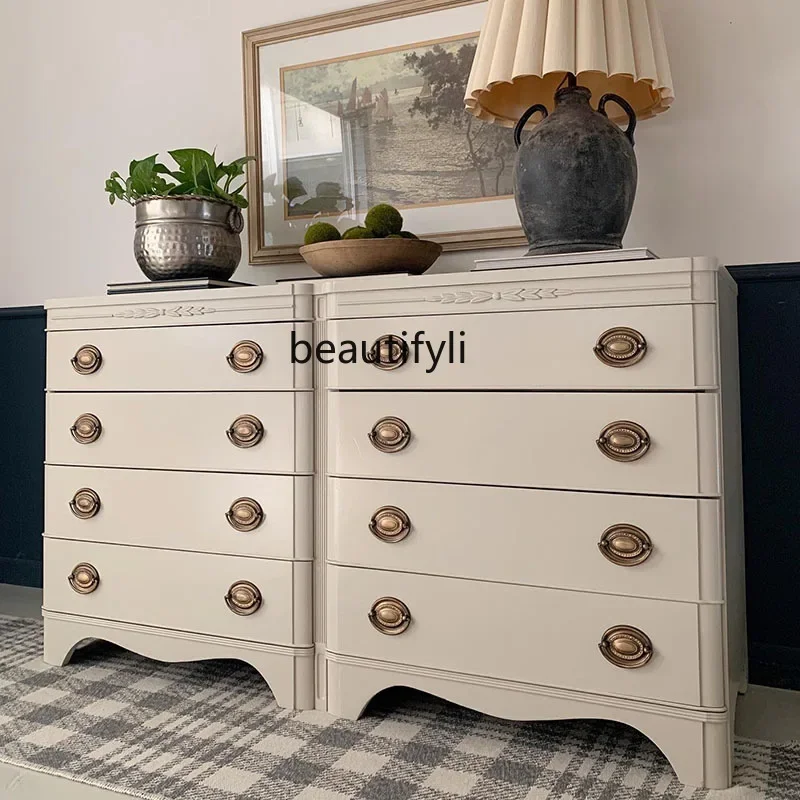 

Retro solid wood chest, home living room locker, French simple, bedroom bedside storage side cabinet