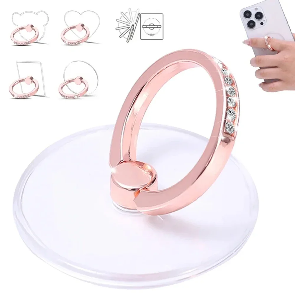 Cartoon Rosegolden Fingerringhalter, niedlicher, faltbarer, tragbarer, transparenter Halter, Handy-Aufkleber-Ständer für iPhone Pro Max Samsung