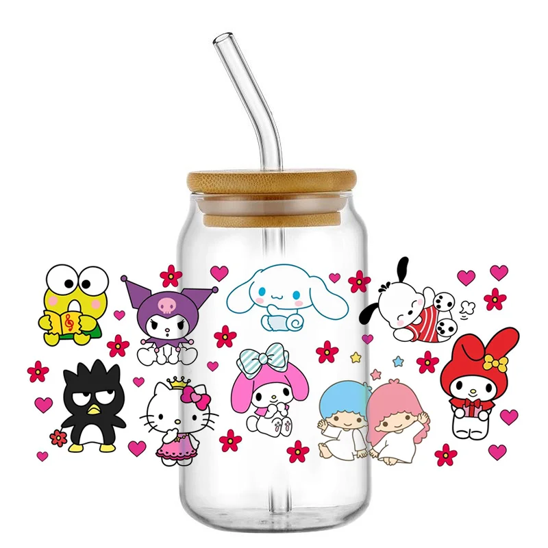 Miniso Personalize Hello kitty Friends Print UV DTF Sticker For 16oz Cups Can Wrap Custom Labels DIY Logo Selfadhesive