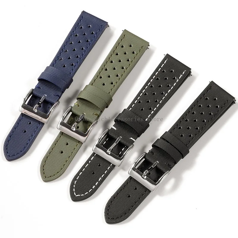 18/20/22mm Waterproof Fabric Oxford Leather Strap Universal Quick Release Watchband Men Women Breathable Bracelet Wristband Belt