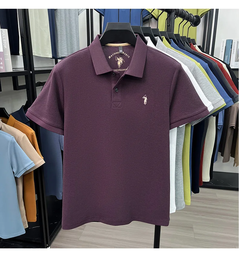 High-End 100% Baumwolle Kurzarm Polo Shirt Sommer Mode Luxus Marke Pony Stickerei T-Shirt Business Freizeit Golf Herrenkleidung – Detail 22