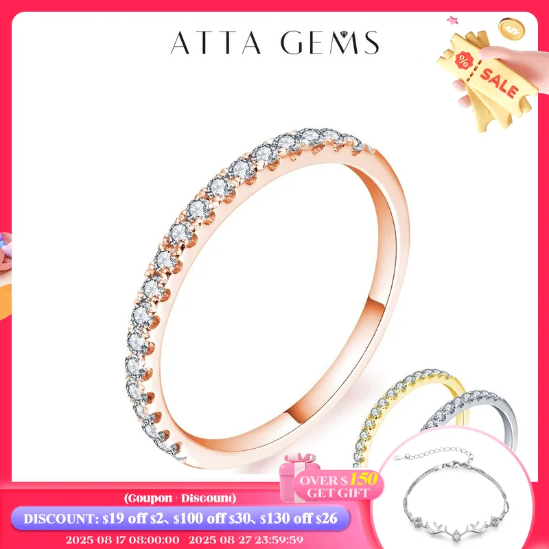 

ATTAGEMS S925 Sterling Silver 18K Rose Gold Plated Ring VVSI D Diamond Pass Test Round Cut Moissanite Wedding Band Women Jewelry