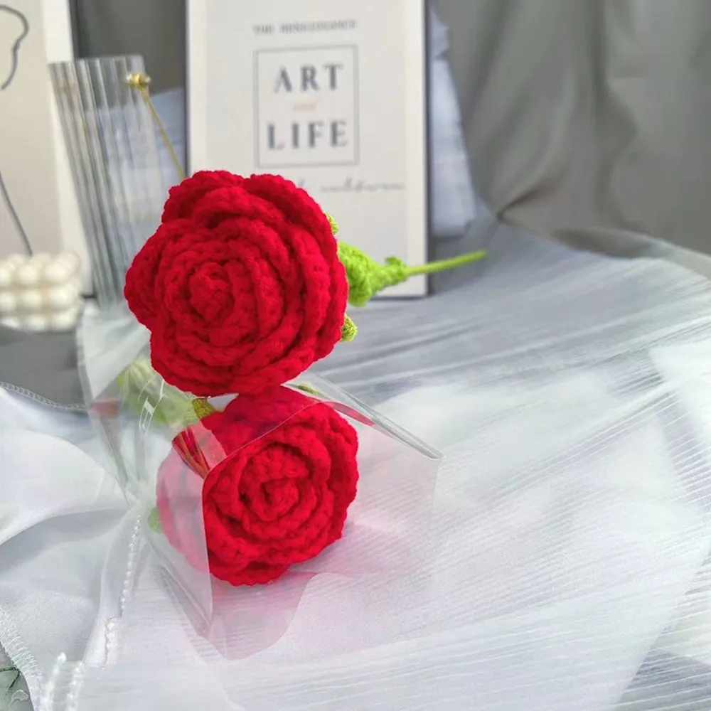 

10 шт., вязаный букет роз, вязаные крючком цветы, подарок для свадебного гостя, готовый цветок ручной работы, домашний декор для вечеринки