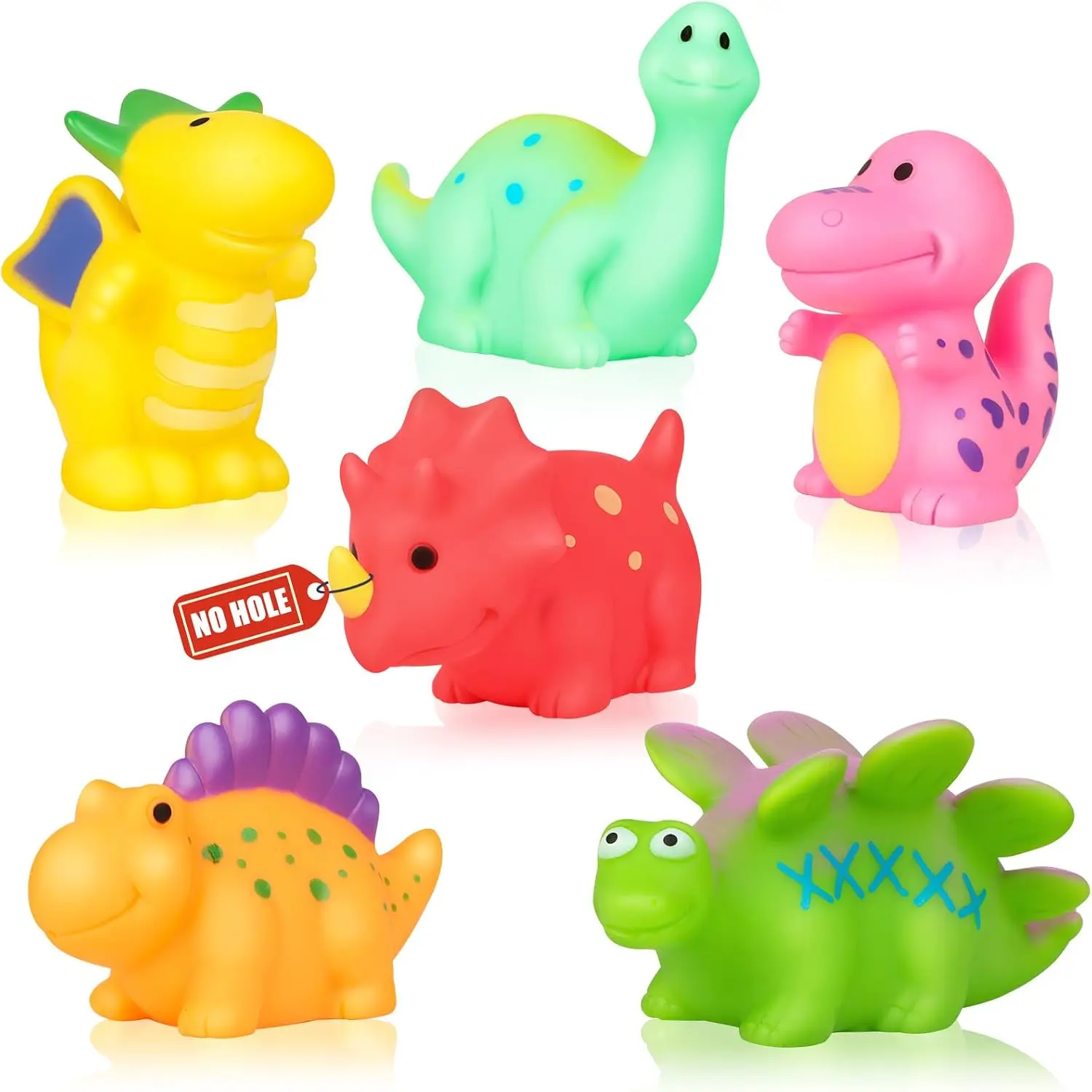 TEMIKIDS No Hole No Mould Baby Bath Toys - 6PCS Dinosaurs Bath Toys For 1 2 3 4 Year Old Boys Girls Toddler Kids Swimming Pool