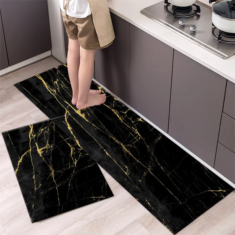 

Kitchen Mat Simple Long Rugs Cooker Pattern Carpet for Living Room Crystal Velvet Foot Mat Absorbent Bedroom Doormat tapis