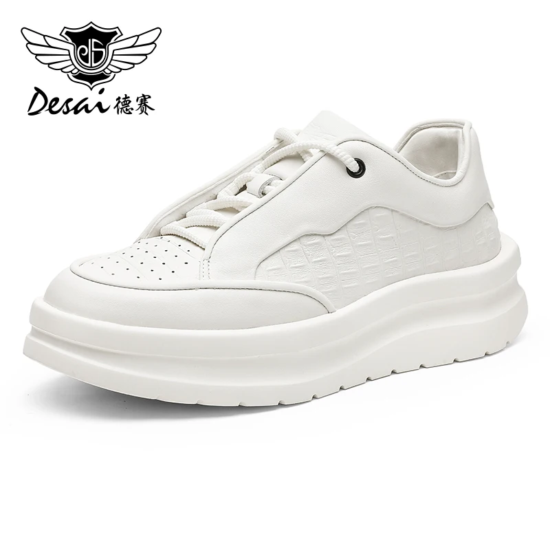 DESAI Sneakers Men Casual Shoes Genuine Leather Soft Breath Mens Thick Bottom Male Shoes Outdoor Comfortable 2023 New