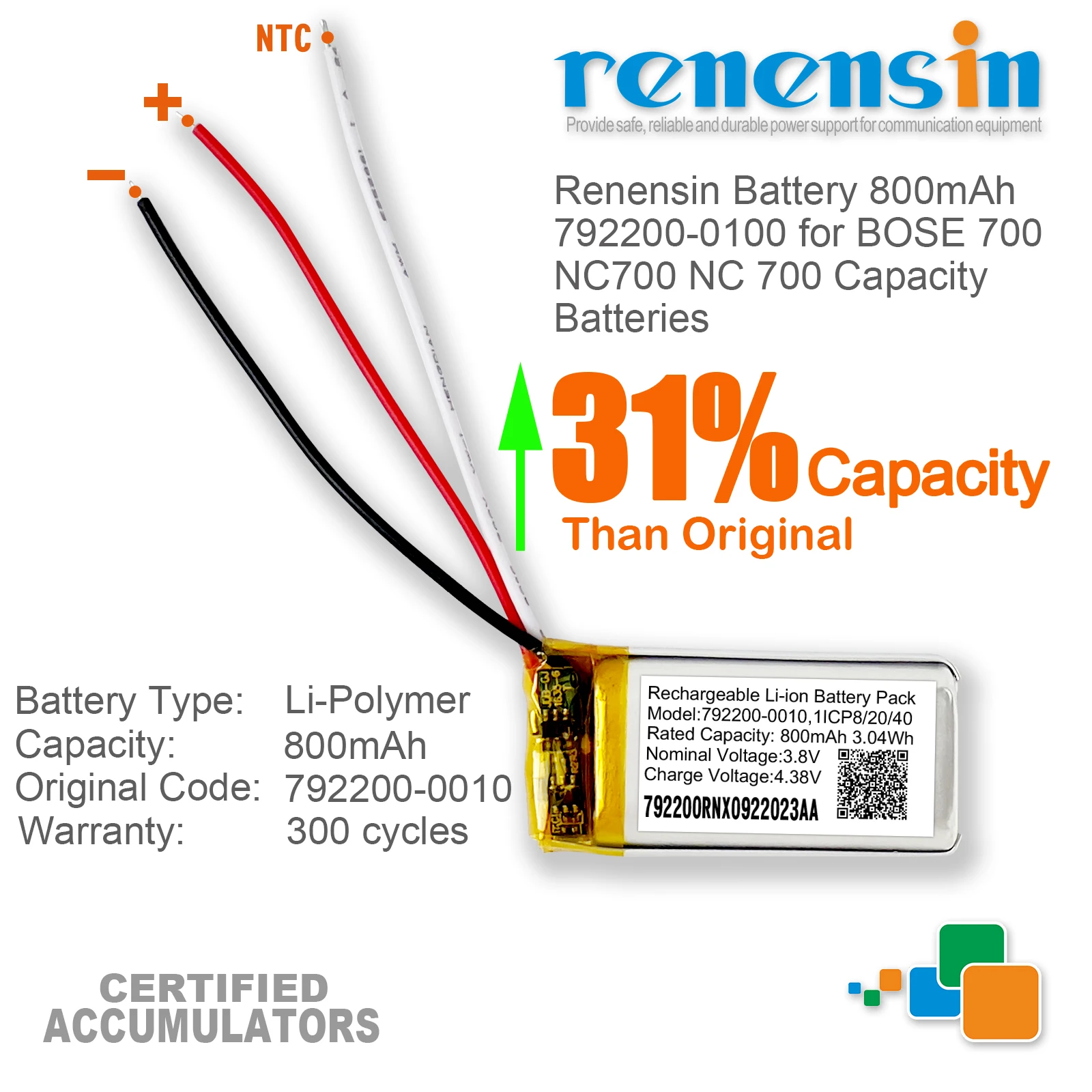 Renensin akumulator o dużej pojemności 3.8V 800mAh 792200-0100 dla BOSE 700 NC700 NC 700 słuchawki akumulatorki