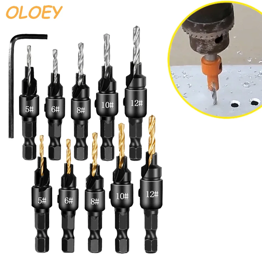 4/5PCS Conical Drill Bit Countersink Drill Woodworking Drilling Pilot Holes HSS Universal Counterbore Cutter Screw Hole Drill