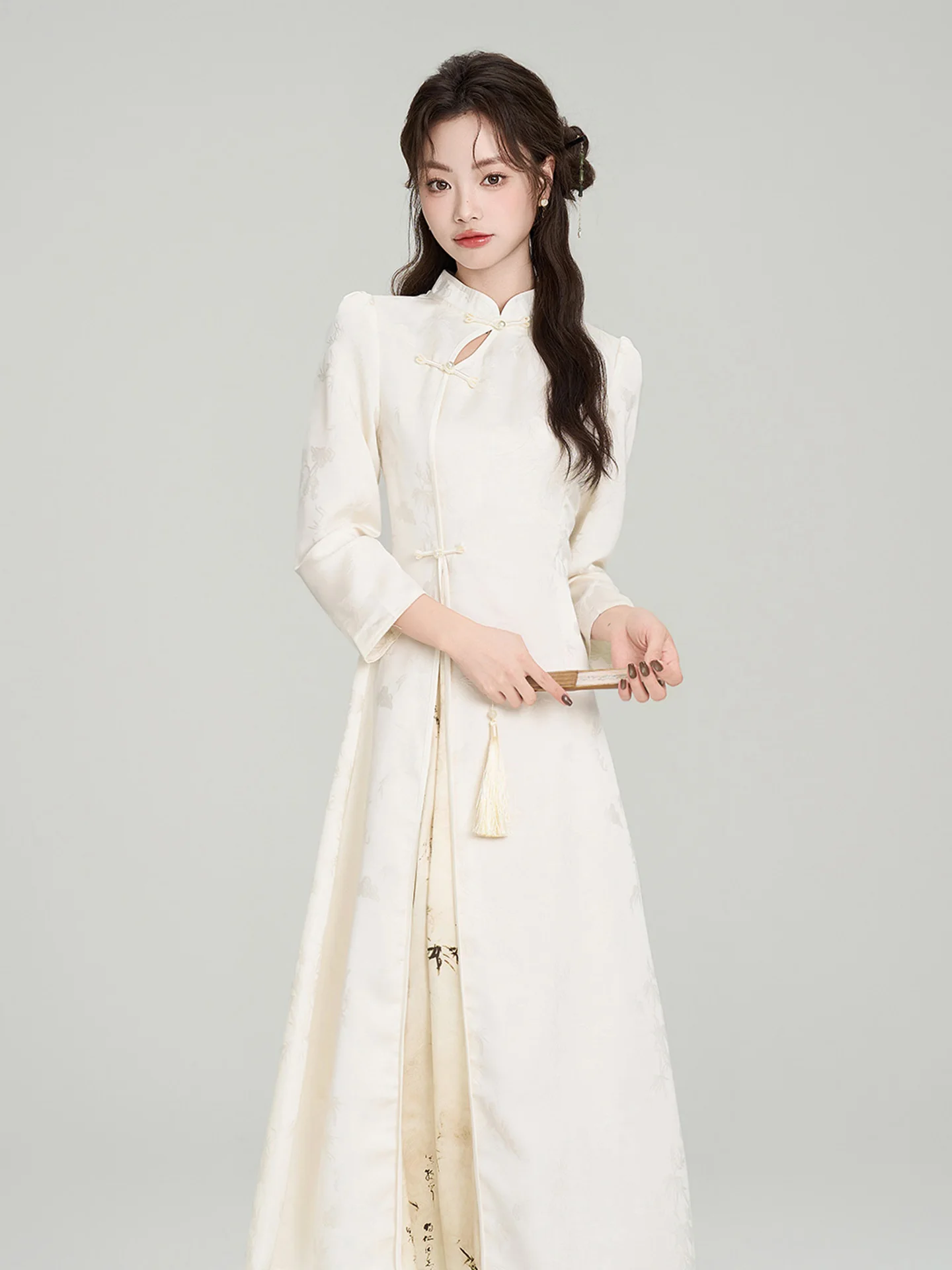 

Новая шикарная китайская длинная юбка-миди с завышенной талией Qingseling, весна 2026, фасон А-силуэт, однотонная, для повседневной носки