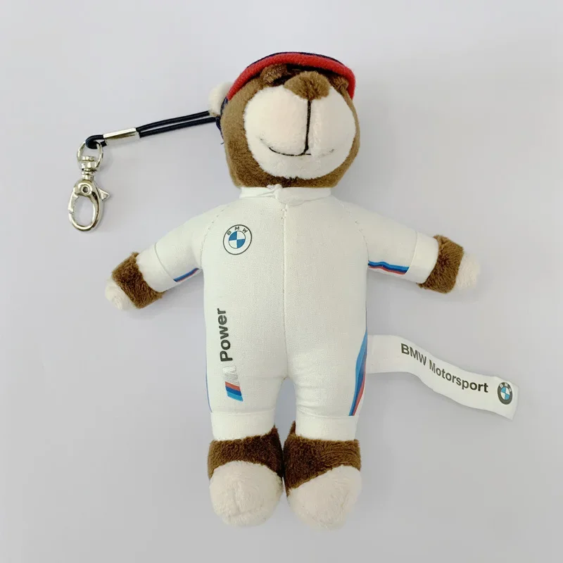 Plush Doll Keychain White Racing Bear Small Pendant for BMW X1 X2 X3 X5 X4 X6 X7 G30 G20 G32 G11 G12 F40 F30 F20 F10 F34 F07