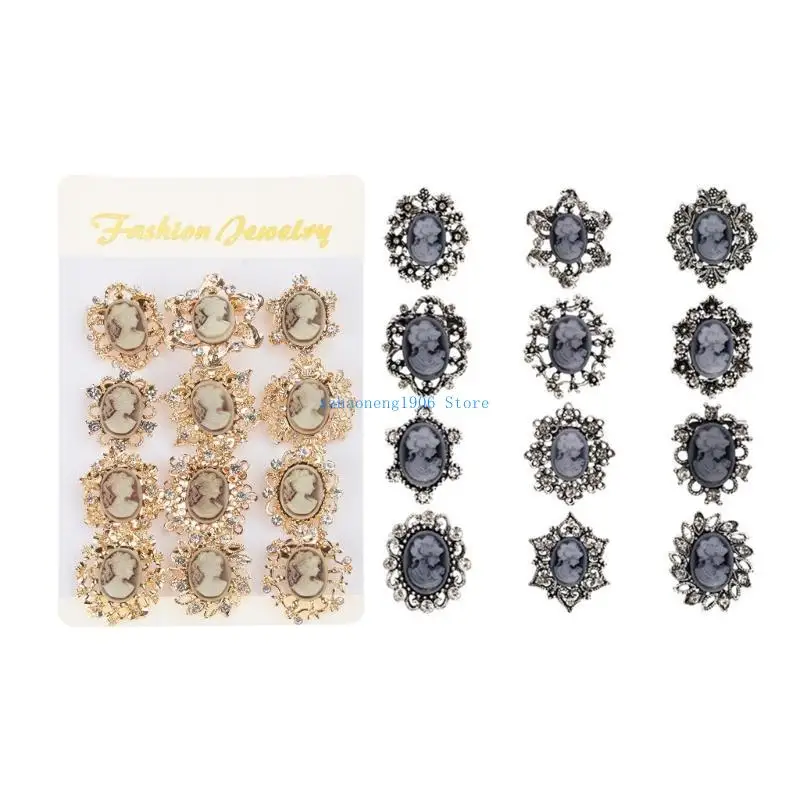

85LF 12pcs Alloy Beauty for Head Brooch New Year Gift Victorian Badge Christmas Ornaments Clothes Accessories Deco