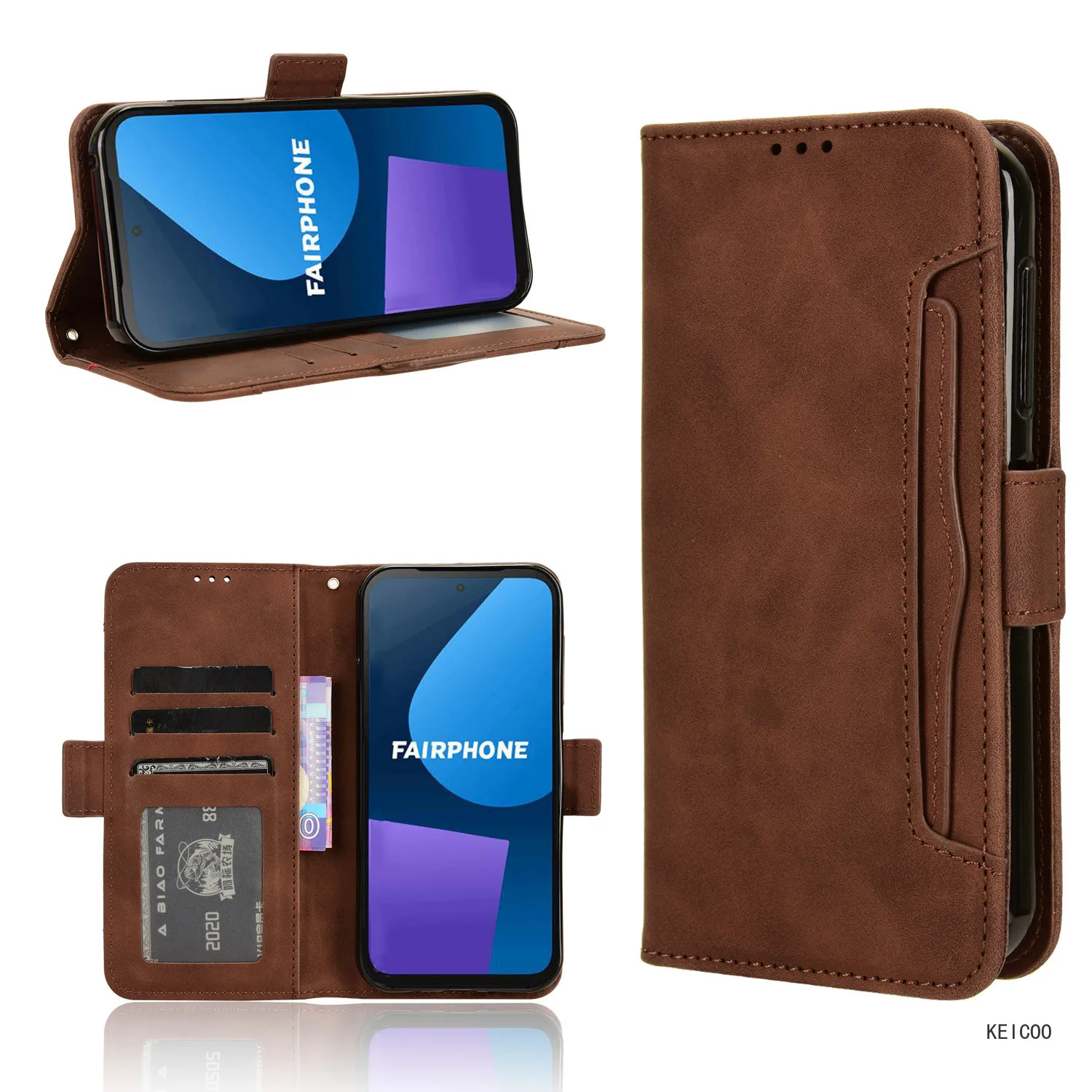 Solid Color Frame Cases for Fairphone 5 Fairphone5 Luxury Multi-Card Slot Wallet Clip Phone Covers Business Stand Holder Shell