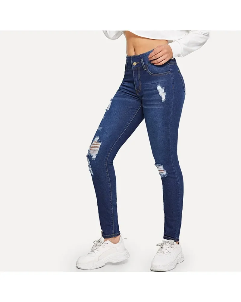 Women's S-3XL size export women's long pants 2024 Spring and Autumn style distressed jeans European and American student pants