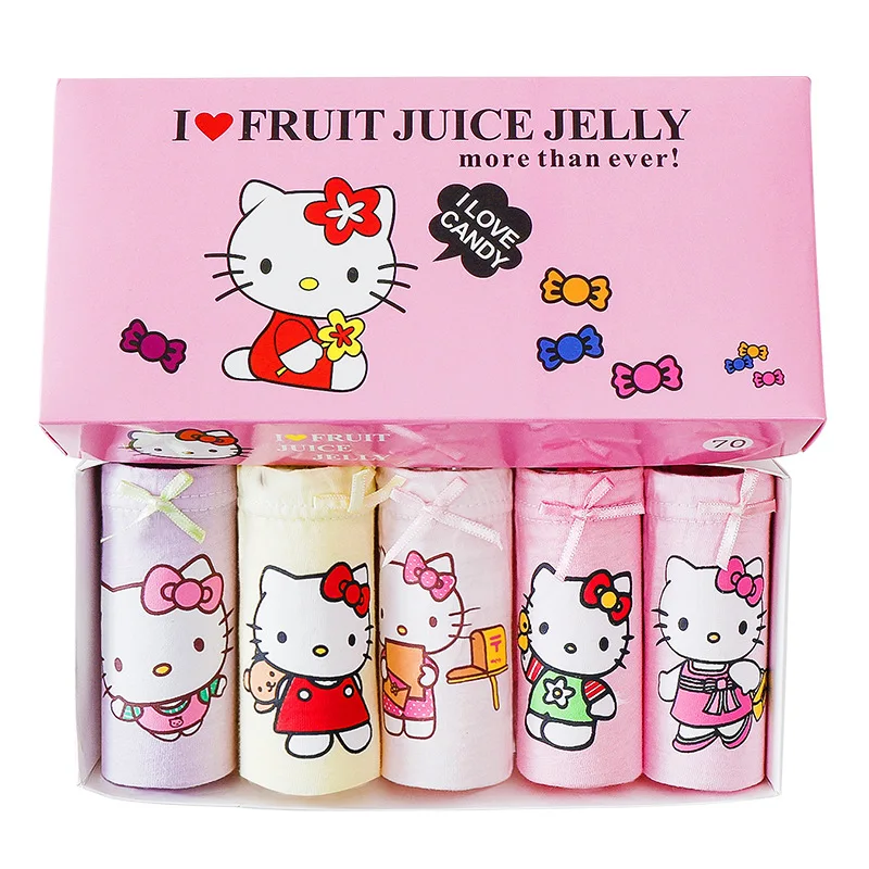 5Pieces/box Kids Girls Panties Lovely Hello Kitty Children Triangle Underwear Soft Cotton Boxed Briefs for Girls 2-14 Years Old