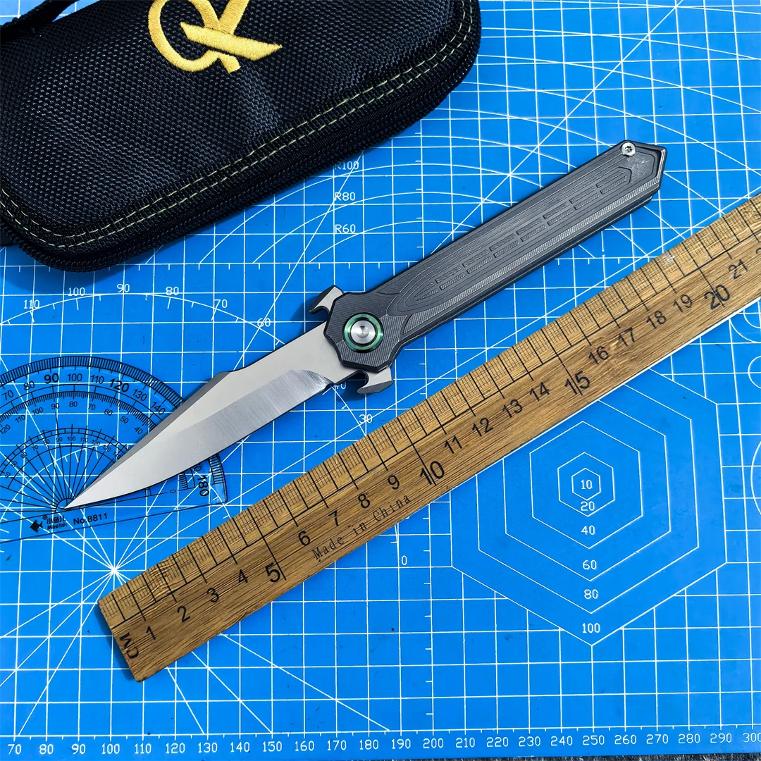 QK Original Folding Knife D2 Steel Titanium Alloy Handle Bearing Camping Outdoor Survival Fishing Hunting Knife EDC Defense Tool