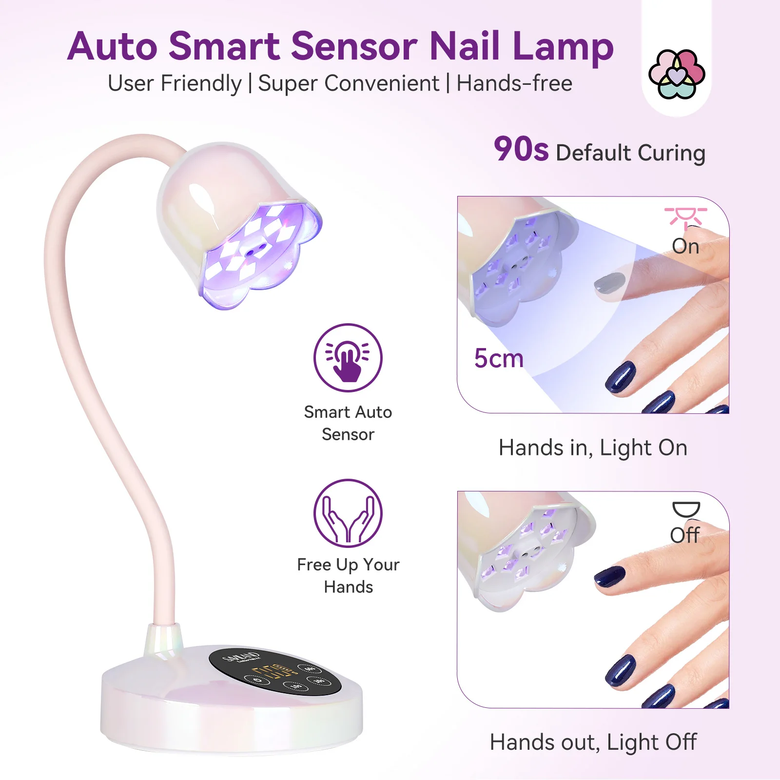 SAVILAND Lampada per unghie UV LED a collo di cigno da 30 W senza fili ricaricabile con sensore intelligente Intellisense per smalto gel