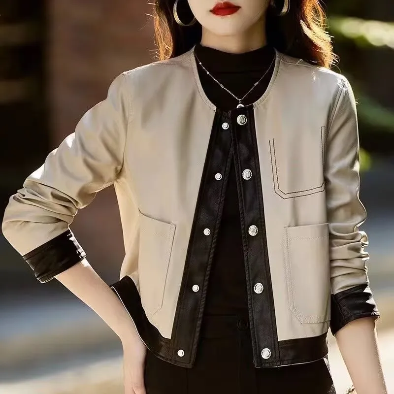 2025 nuova primavera autunno casual giacca in pelle allentata sottile per le donne moda vento corto cappotto in PU bottoni larghi top in pelle da donna