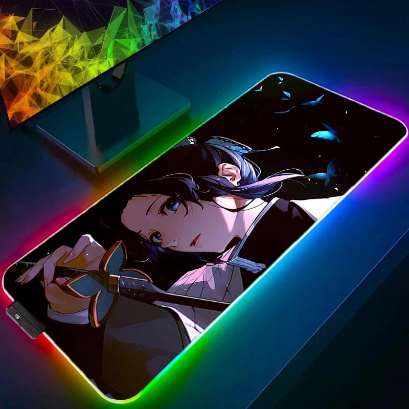 

RGB LED Mouse Pad Gaming Home Mousepad D-demon Slayer Kochou Shinobu Keyboard Pad Office Laptop Mice Pad Accessories Desk Mat
