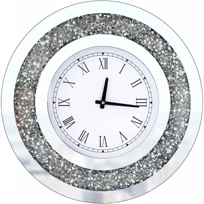 Große Wanduhr, Wanddekoration, Kristall, funkelnder Diamantspiegel für Wanddekoration, Wohnzimmerdekoration, Heimdekoration, Uhren