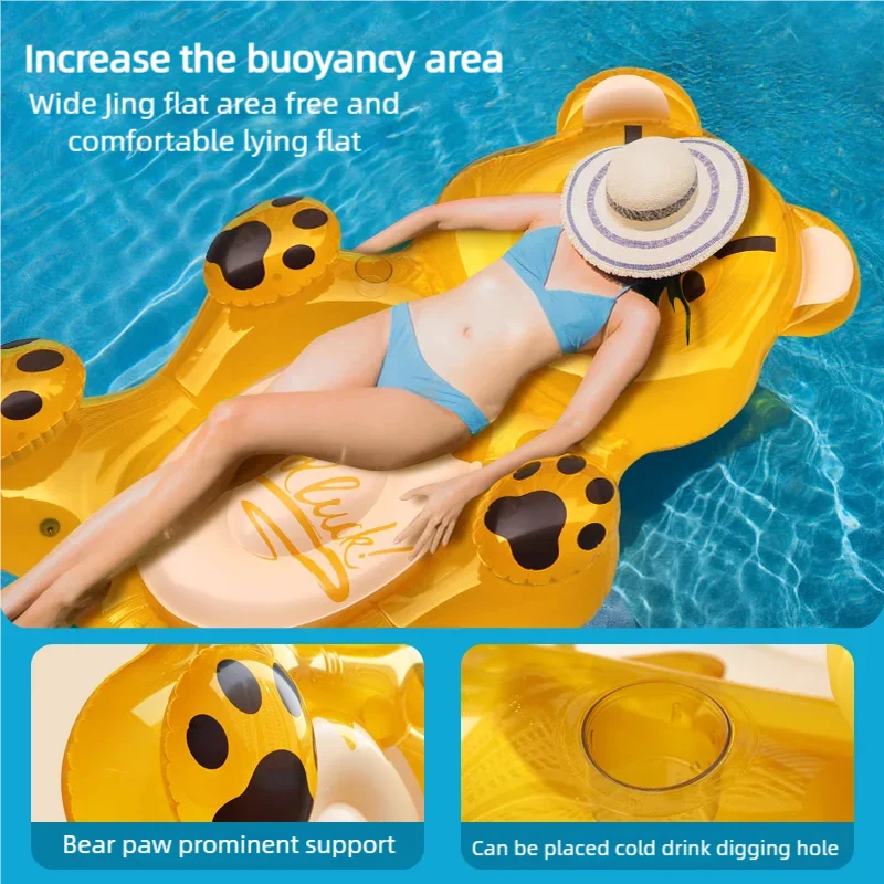 Giant Bear Inflatable Float, PVC  Water Lounger, Kids & Adults Swim Raft for Pool Beach Summer Party Water Toy