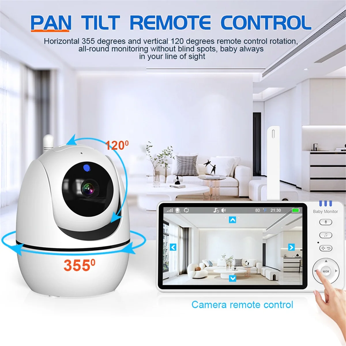 Video Baby Monitor 2.4G 355° Surveillance Cameras with Temperature Display Screen Smart Home US PLUG