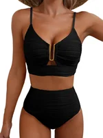 Bikinis U-wire 2026, Traje de Baño de Cintura Alta para Mujer, Traje de Baño Sólido, Ropa de Playa Femenina, Traje de Baño de Verano, Talla XXL