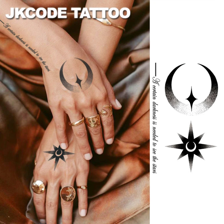 Simple Crescent Moon Star Herbal Tattoo Stickers Eid Henna Temporary Hand Tattoos Daily Use for Men and Women Waterproof Long-Lasting 15 Days Realistic Tattoo Experience