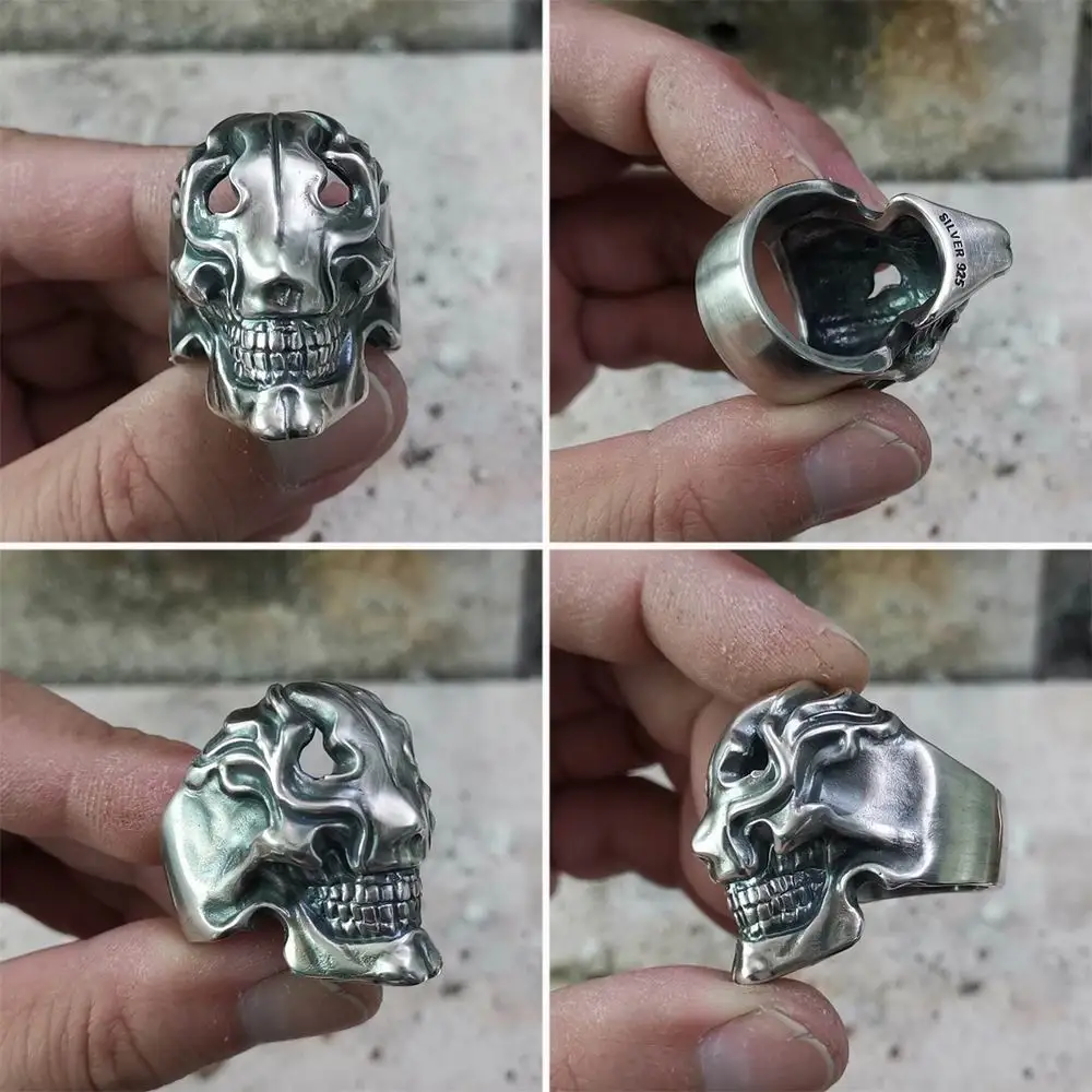 

No Face Skull 925 Sterling Silver Ring Biker Punk Jewelry TA224 US Size 7~15 BZ