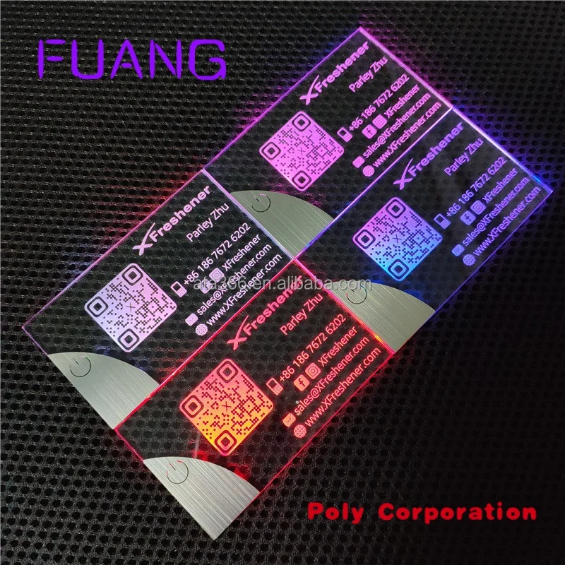 Custom  6 NEW 2022 Luxury LED Glow Business Cards Custom Plastic Transparents Business Card LED Light Tray Pink Business Card