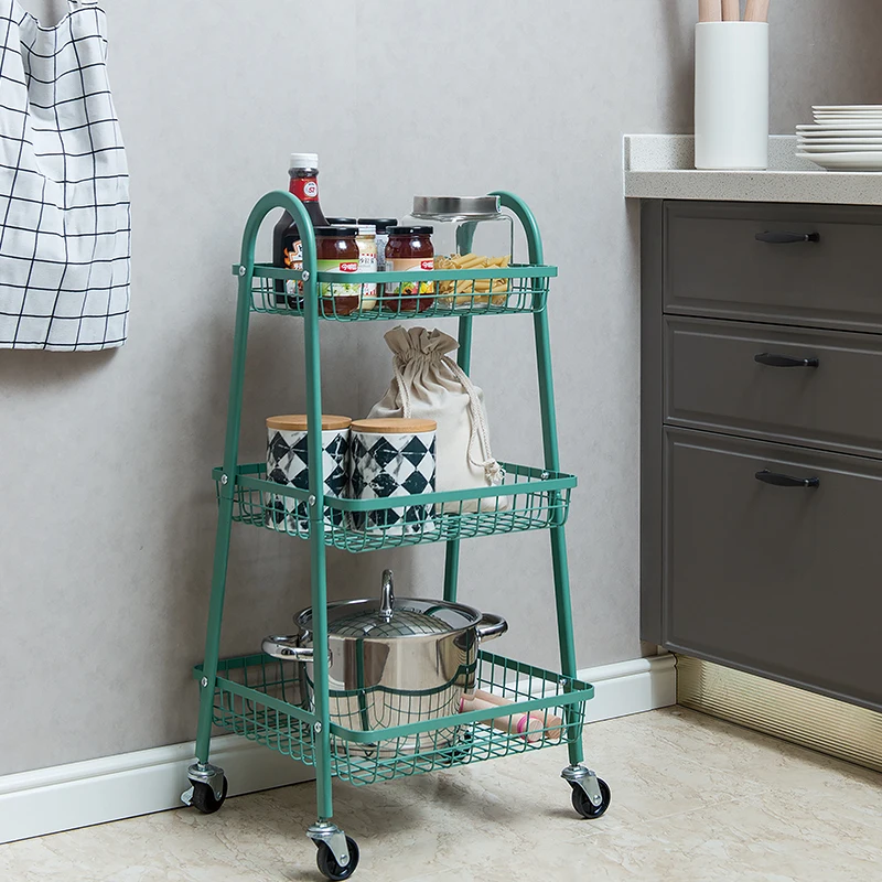 High Quality Grid Basket 3 Tier Organizer Storage Cart 3 Layer Wire Basket Kitchen Vegetable Organizer Trolley