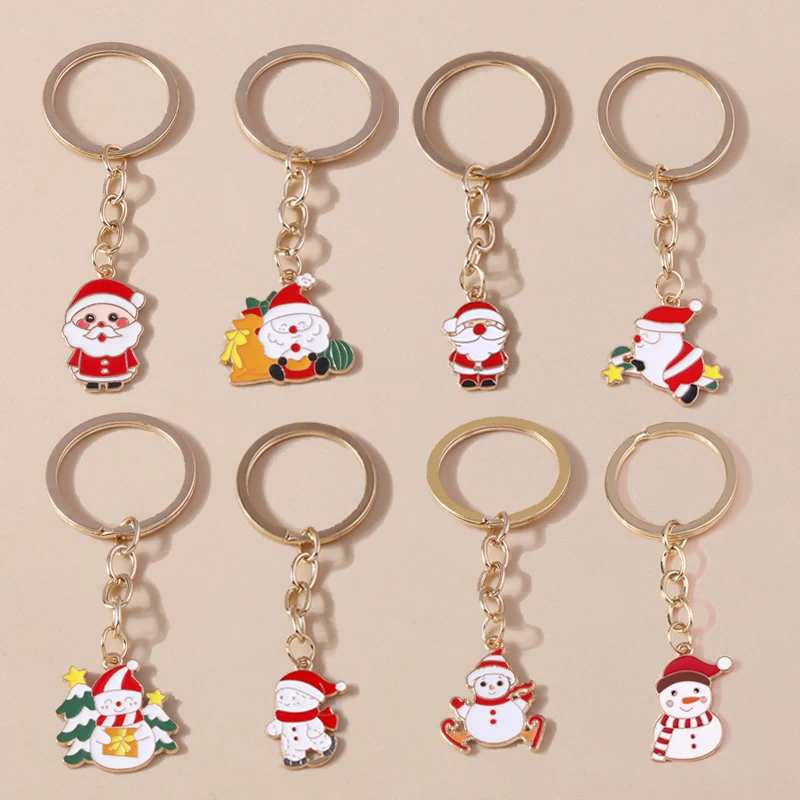 

Fashion Enamel Christmas Keychain Snowman Santa Claus Key Ring Pendants for Handbag Decor DIY Key Chain New Year Jewelry Gifts