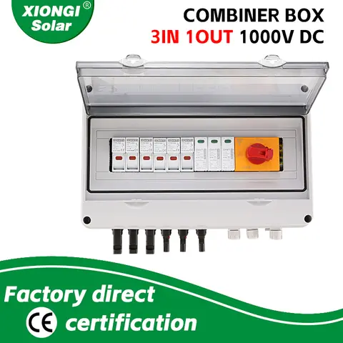 Outdoor Waterproof 3 String 1000V 3 Input 1 Output  Isolating switch IP65-PV Solar Surge Lightning Protection DC Combiner Box