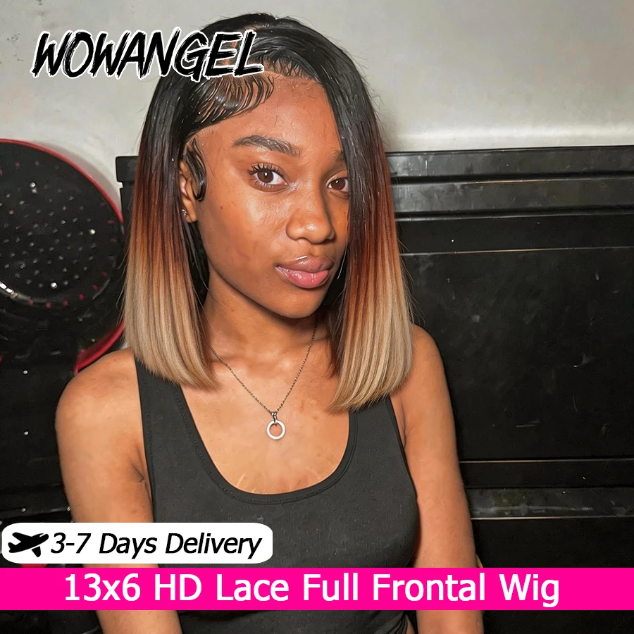 

Парик из натуральных волос, короткий боб, омбре, пепельно-русый, 13x6 HD Lace Full Frontal, прямой боб, с осветленными узлами, предварительно выщипанные волосы, для женщин