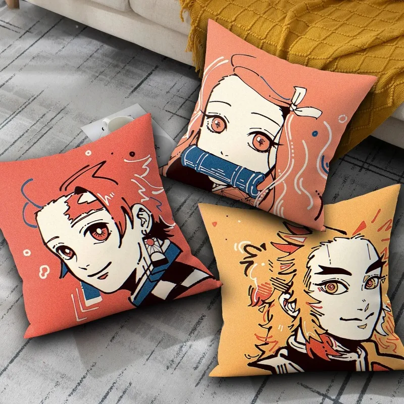 Pillow Cover 45x45 Retro Decorative Pillowcase Old Color Pringting Soft 50x50 Anime Cushion Covers Demon Slayer