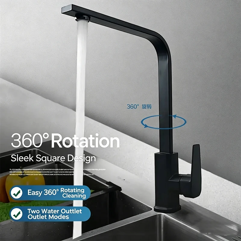 Modern Kitchen Basin Faucet, Square Spout Kitchen Mixer Tap for Sink, Hot Cold Water Tap for Home Kitchen