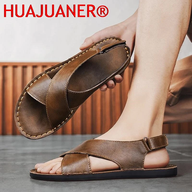 

New Mens Sandals Outdoor Casual Shoes Wear Beach Flats Anti-slip Fashion Sunmmer Shoes All-match Slippers Open-toe Male Slippers