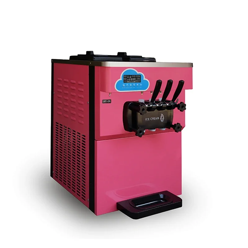 25L/H Pink Color Soft Serve Ice Cream Machine with Air Pump, 2 Hoppers, and 3 Dispensers 110V-230V